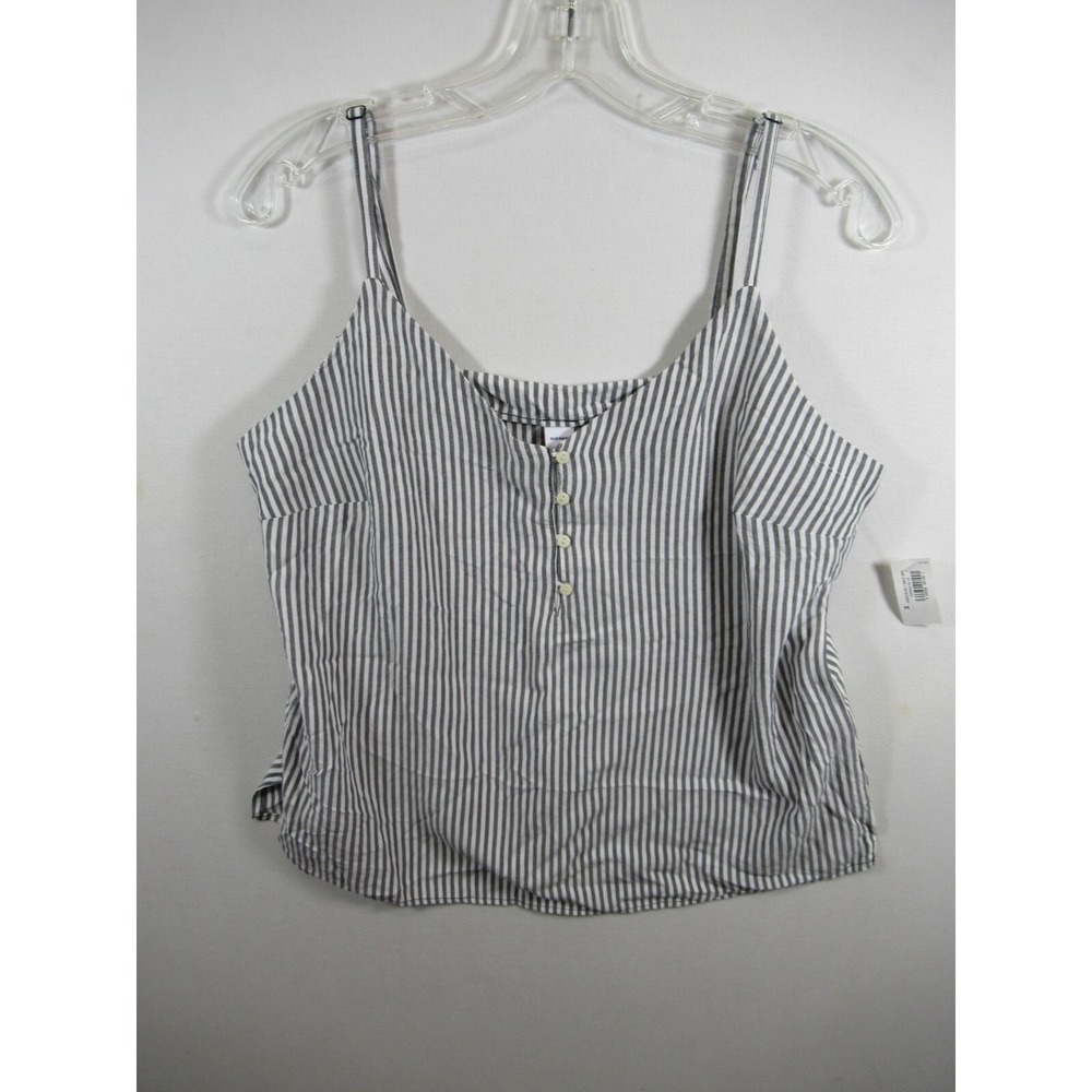 NEW Old Navy Tank Top Women Medium Gray Stripe Adjustable Strap